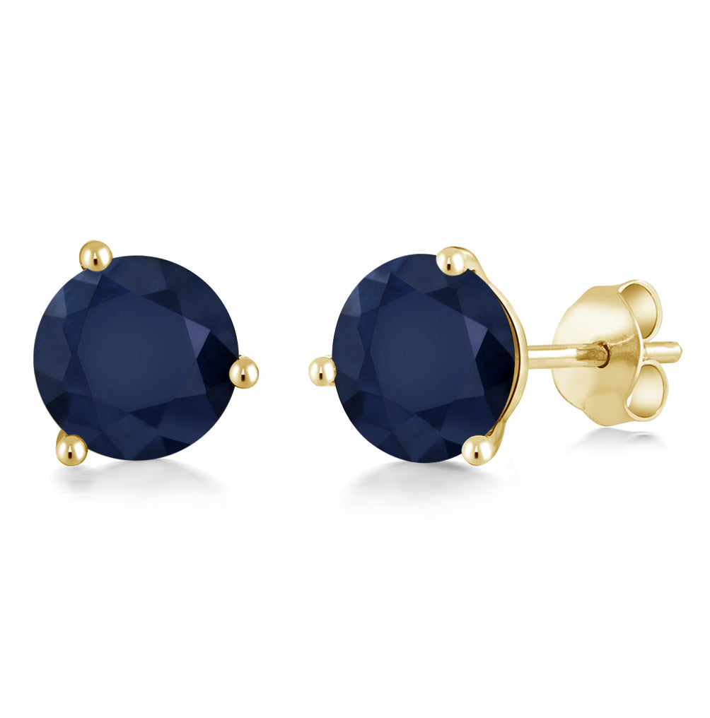 14K Gold 6MM Round Gemstone Birthstone Martini 3 Prong Stud Earrings | Gold Earrings For Women Men