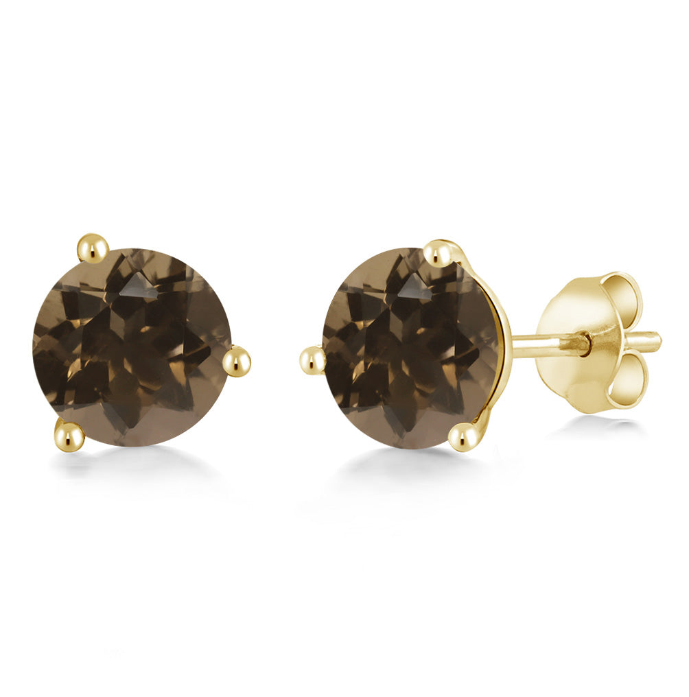 14K Gold 6MM Round Gemstone Birthstone Martini 3 Prong Stud Earrings | Gold Earrings For Women Men