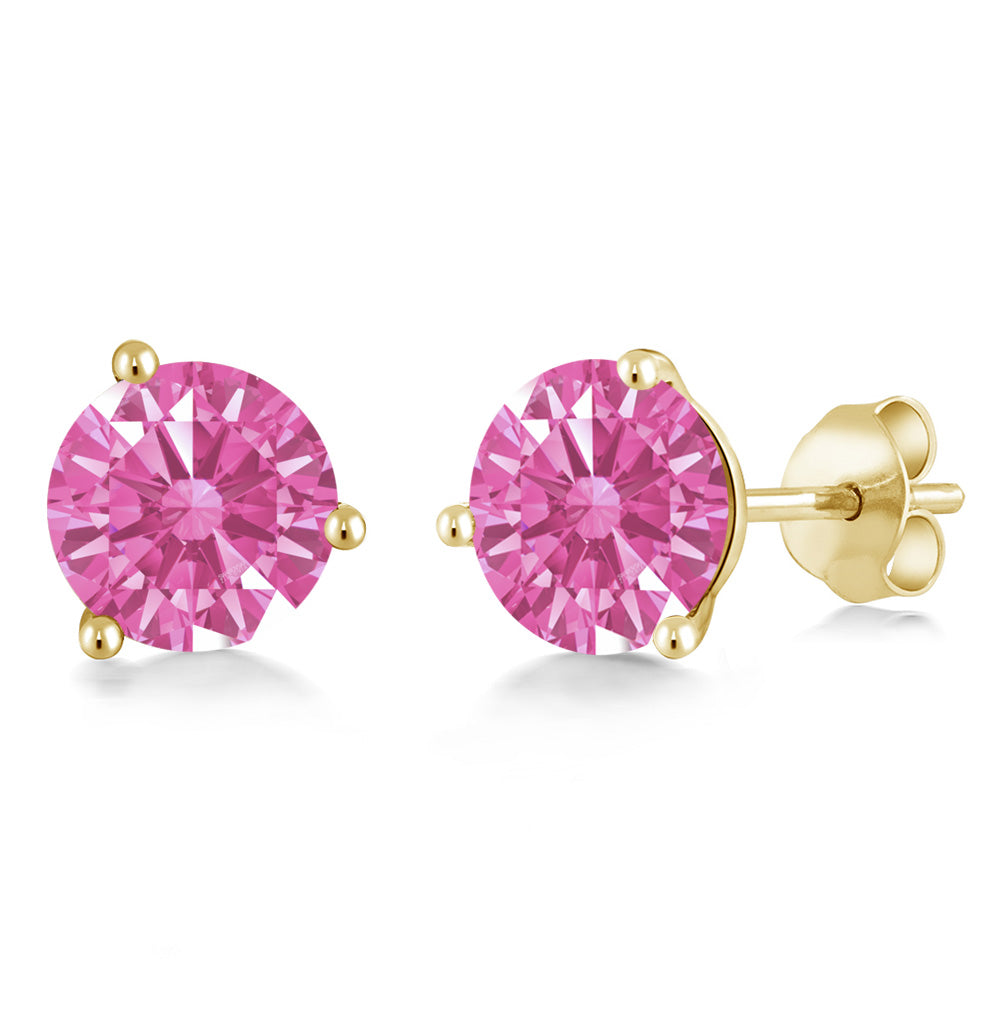 14K Gold 6MM Round Gemstone Birthstone Martini 3 Prong Stud Earrings | Gold Earrings For Women Men
