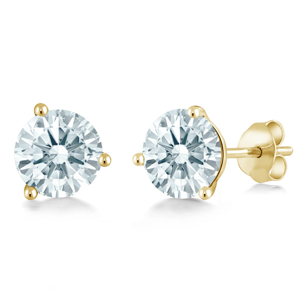 14K Gold 6MM Round Gemstone Birthstone Martini 3 Prong Stud Earrings | Gold Earrings For Women Men