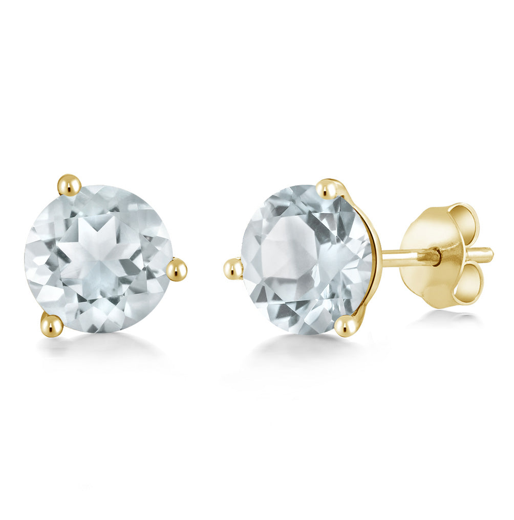 14K Gold 6MM Round Gemstone Birthstone Martini 3 Prong Stud Earrings | Gold Earrings For Women Men