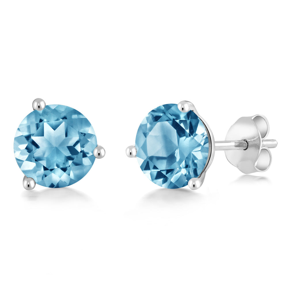 14K Gold 6MM Round Gemstone Birthstone Martini 3 Prong Stud Earrings | Gold Earrings For Women Men