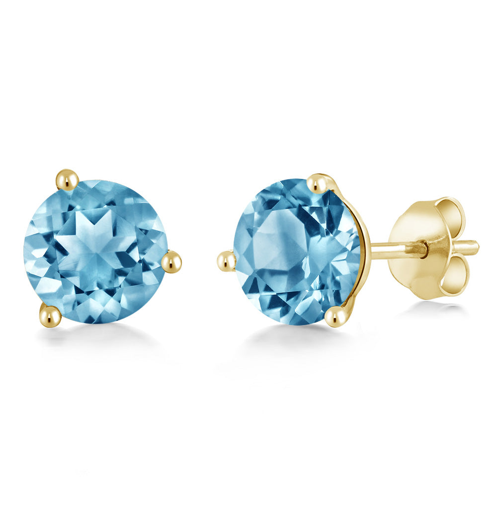 14K Gold 6MM Round Gemstone Birthstone Martini 3 Prong Stud Earrings | Gold Earrings For Women Men