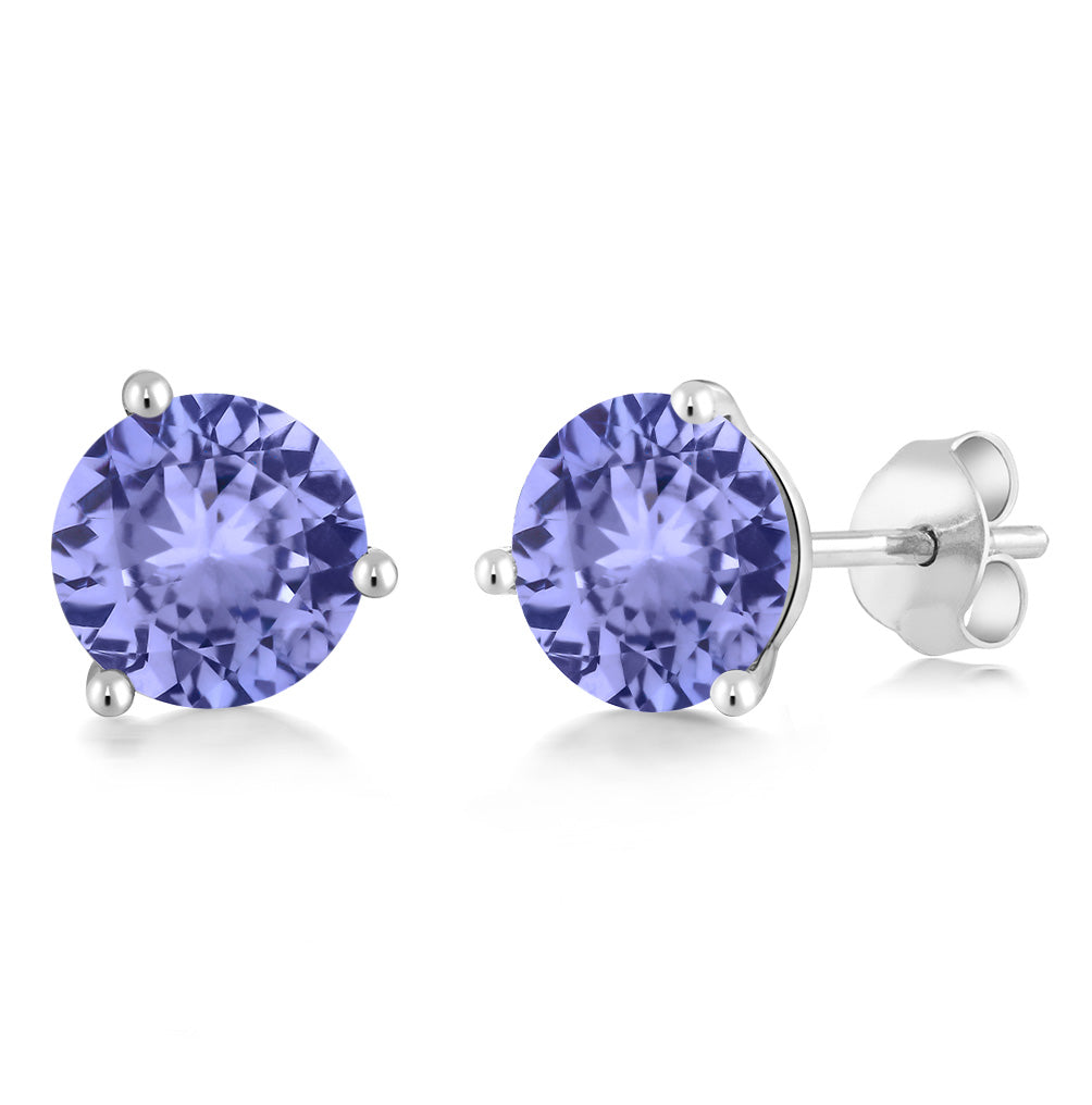 14K Gold 6MM Round Gemstone Birthstone Martini 3 Prong Stud Earrings | Gold Earrings For Women Men