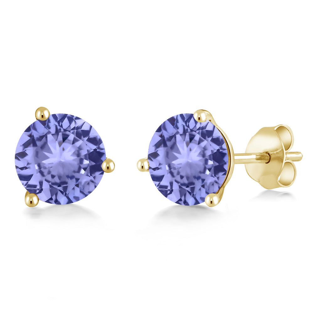 14K Gold 6MM Round Gemstone Birthstone Martini 3 Prong Stud Earrings | Gold Earrings For Women Men