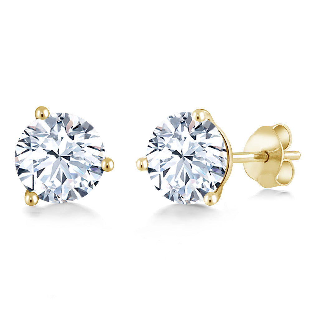 14K Gold 6MM Round Gemstone Birthstone Martini 3 Prong Stud Earrings | Gold Earrings For Women Men