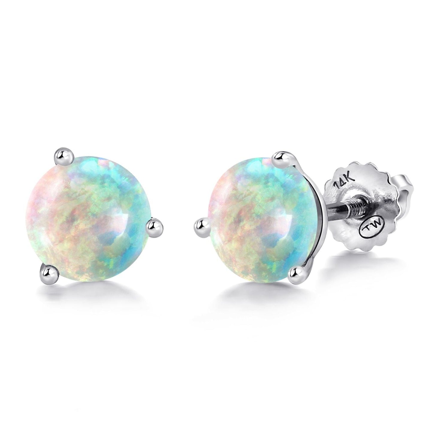 14K White Gold Martini Earrings | 3 Prong Screw Back Stud Earrings For Women Men | Round 6MM | Gemstone Birthstone | White Gold Earrings For Women Men