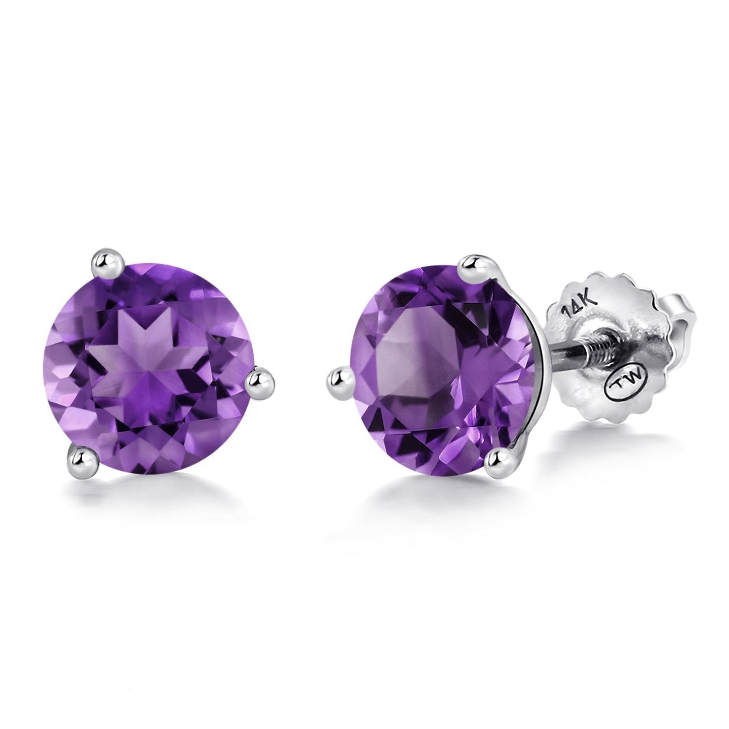 14K White Gold Martini Earrings | 3 Prong Screw Back Stud Earrings For Women Men | Round 6MM | Gemstone Birthstone | White Gold Earrings For Women Men