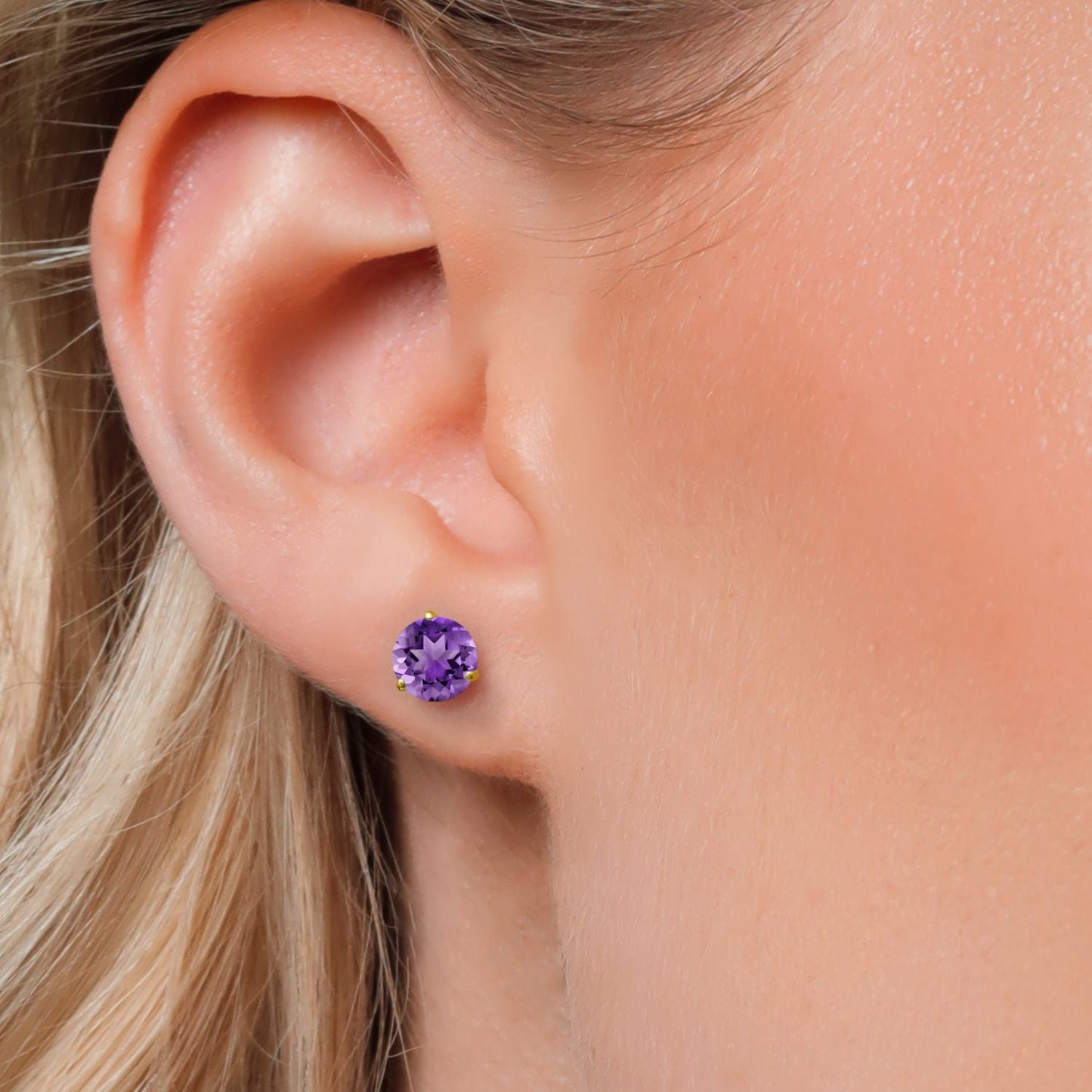 14K Yellow Gold Martini Earrings | 3 Prong Screw Back Stud Earrings For Women Men | Round 6MM | Gemstone Birthstone | Gold Earrings For Women Men