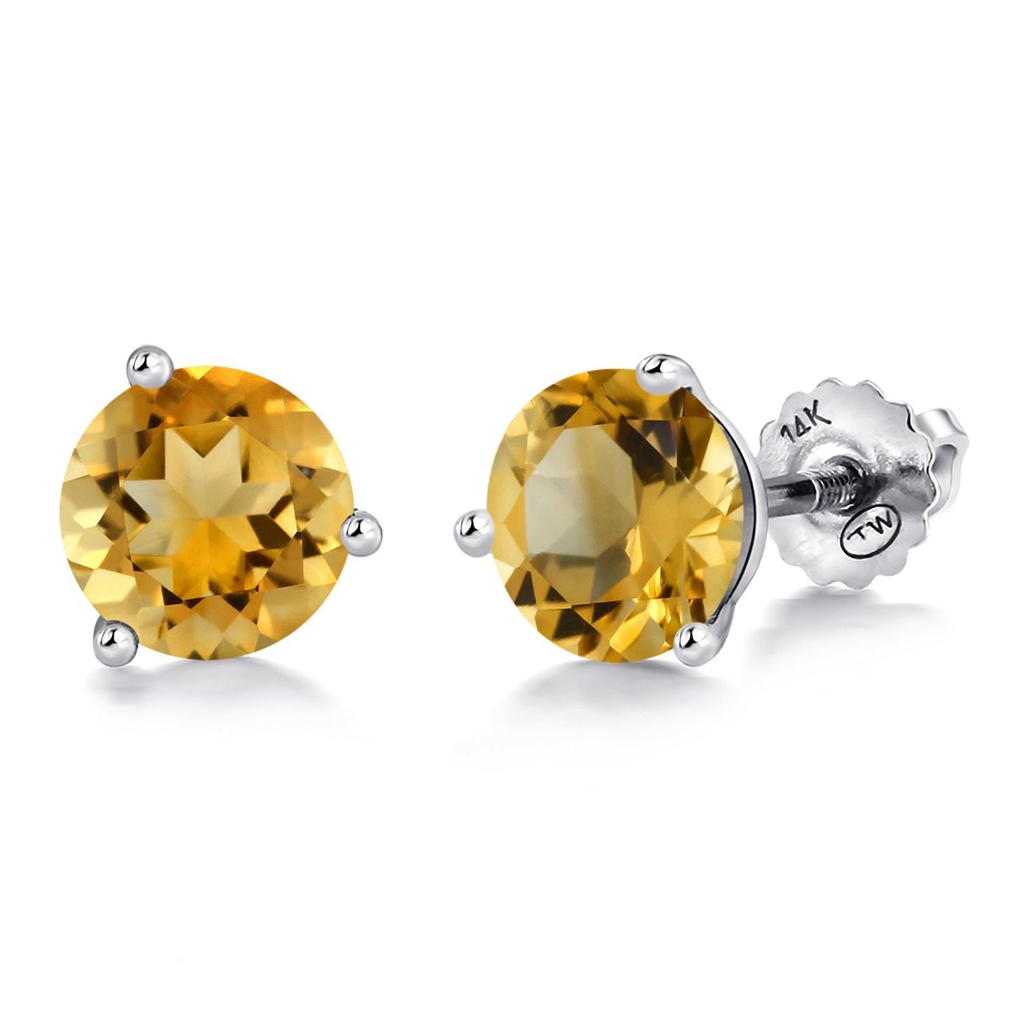 14K White Gold Martini Earrings | 3 Prong Screw Back Stud Earrings For Women Men | Round 6MM | Gemstone Birthstone | White Gold Earrings For Women Men