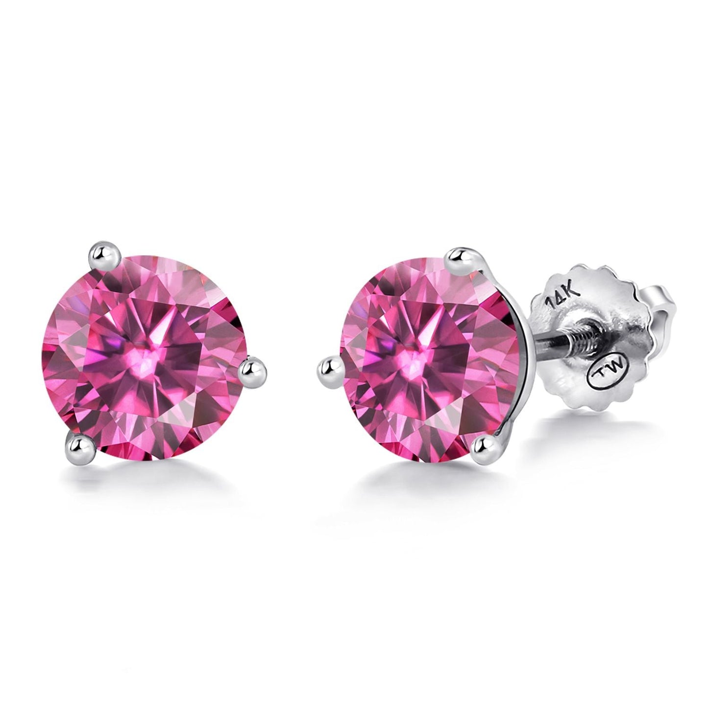 14K White Gold Martini Earrings | 3 Prong Screw Back Stud Earrings For Women Men | Round 6MM | Gemstone Birthstone | White Gold Earrings For Women Men