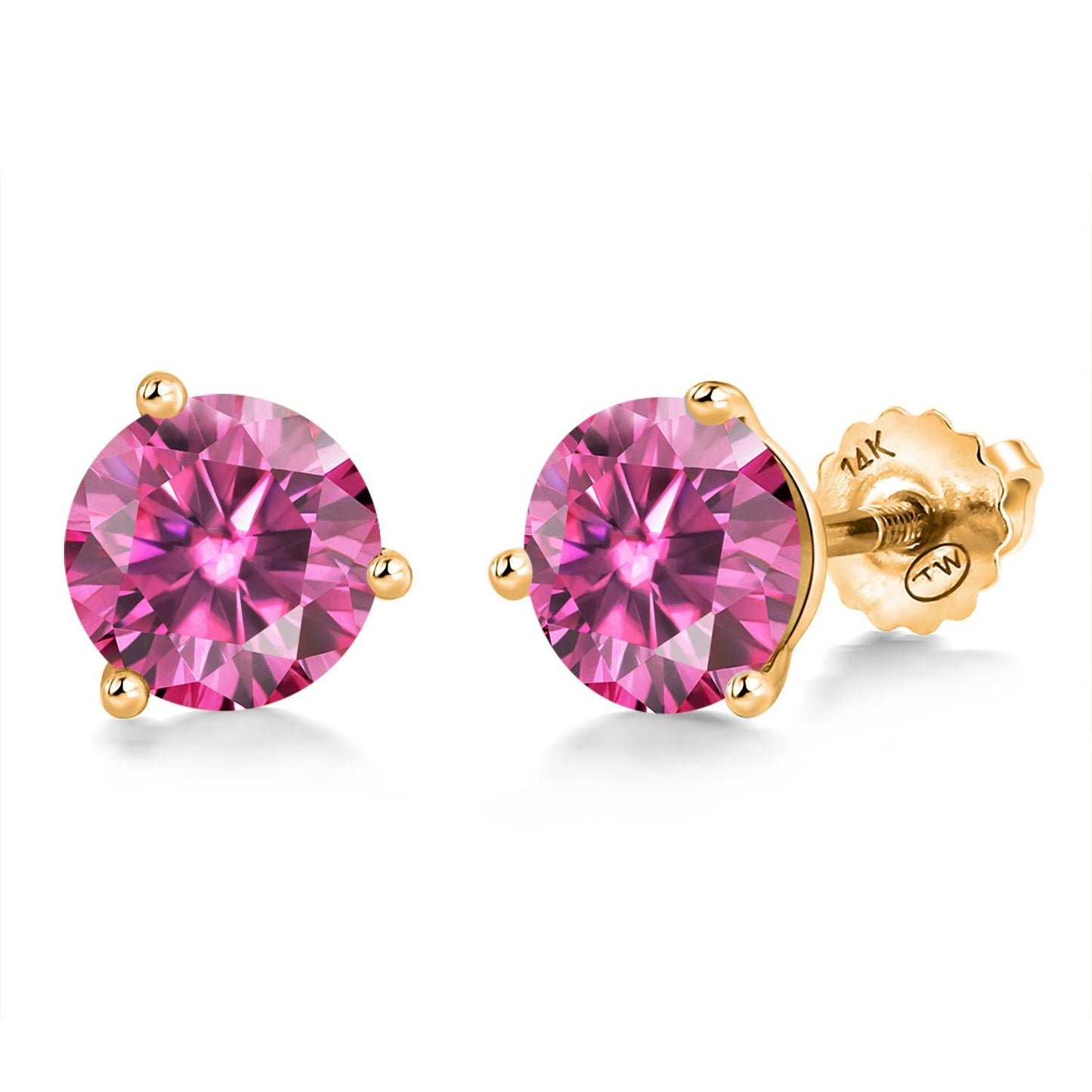 14K Yellow Gold Martini Earrings | 3 Prong Screw Back Stud Earrings For Women Men | Round 6MM | Gemstone Birthstone | Gold Earrings For Women Men