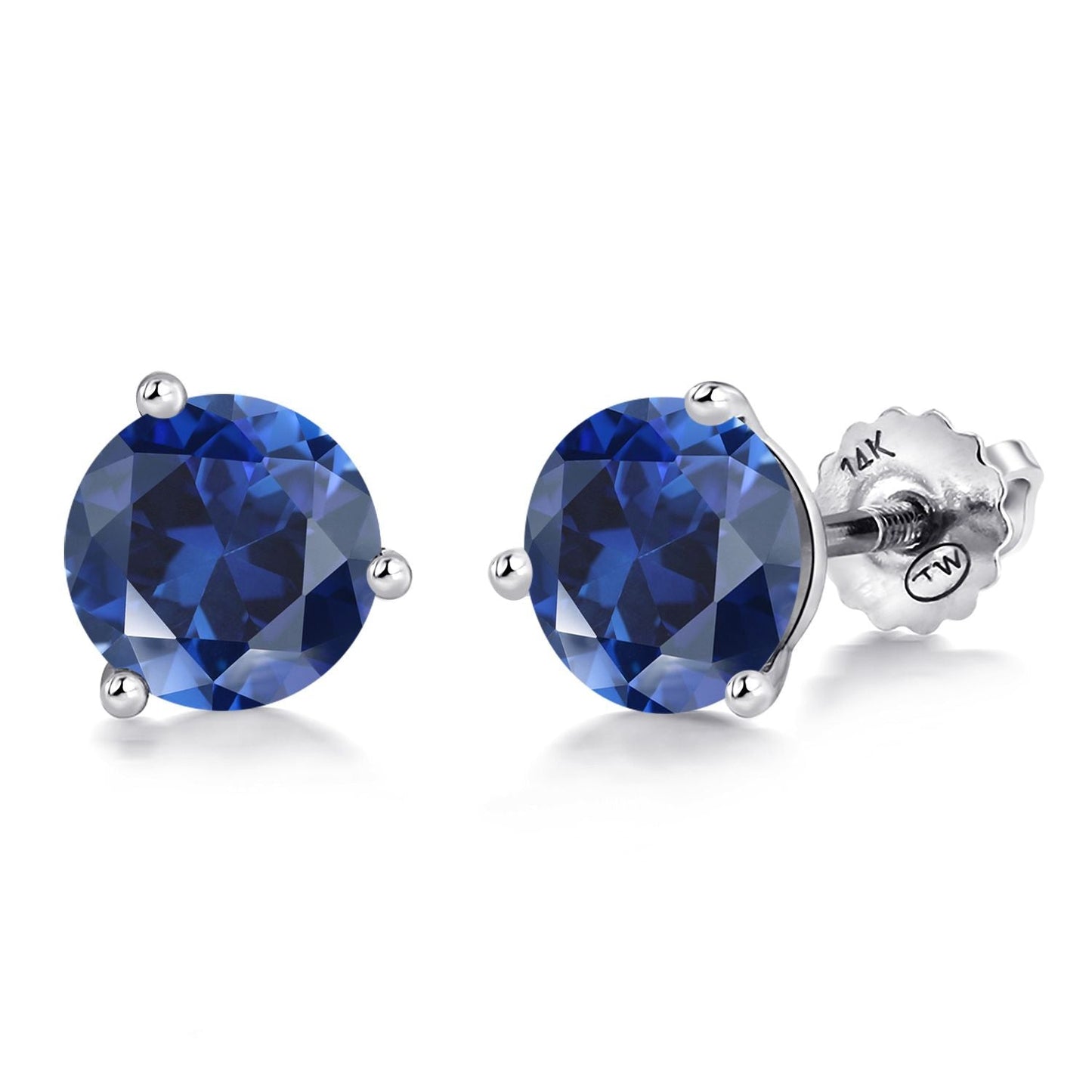 14K White Gold Martini Earrings | 3 Prong Screw Back Stud Earrings For Women Men | Round 6MM | Gemstone Birthstone | White Gold Earrings For Women Men