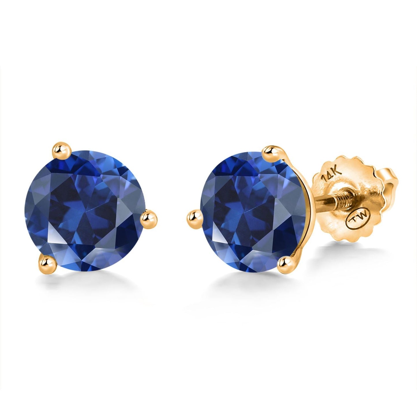 14K Yellow Gold Martini Earrings | 3 Prong Screw Back Stud Earrings For Women Men | Round 6MM | Gemstone Birthstone | Gold Earrings For Women Men