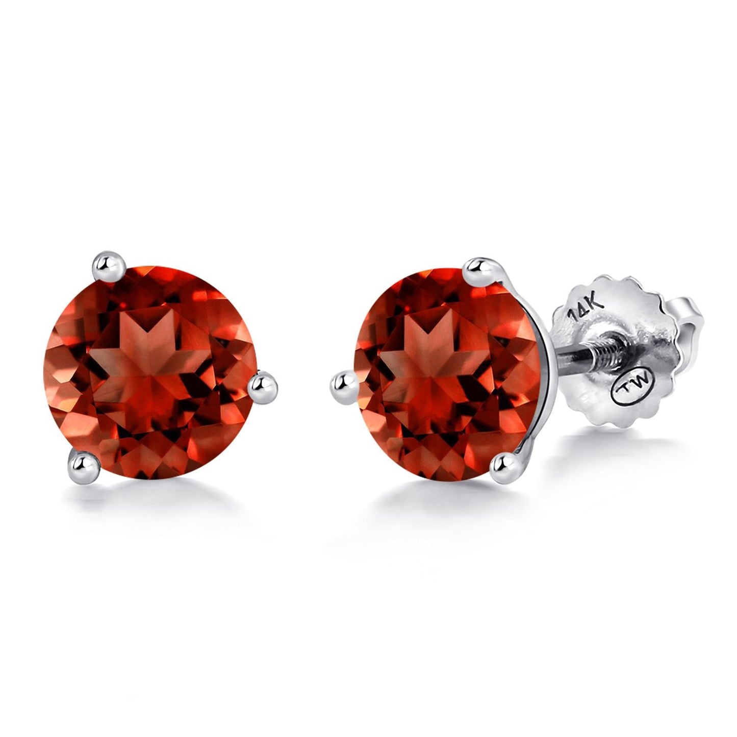 14K White Gold Martini Earrings | 3 Prong Screw Back Stud Earrings For Women Men | Round 6MM | Gemstone Birthstone | White Gold Earrings For Women Men