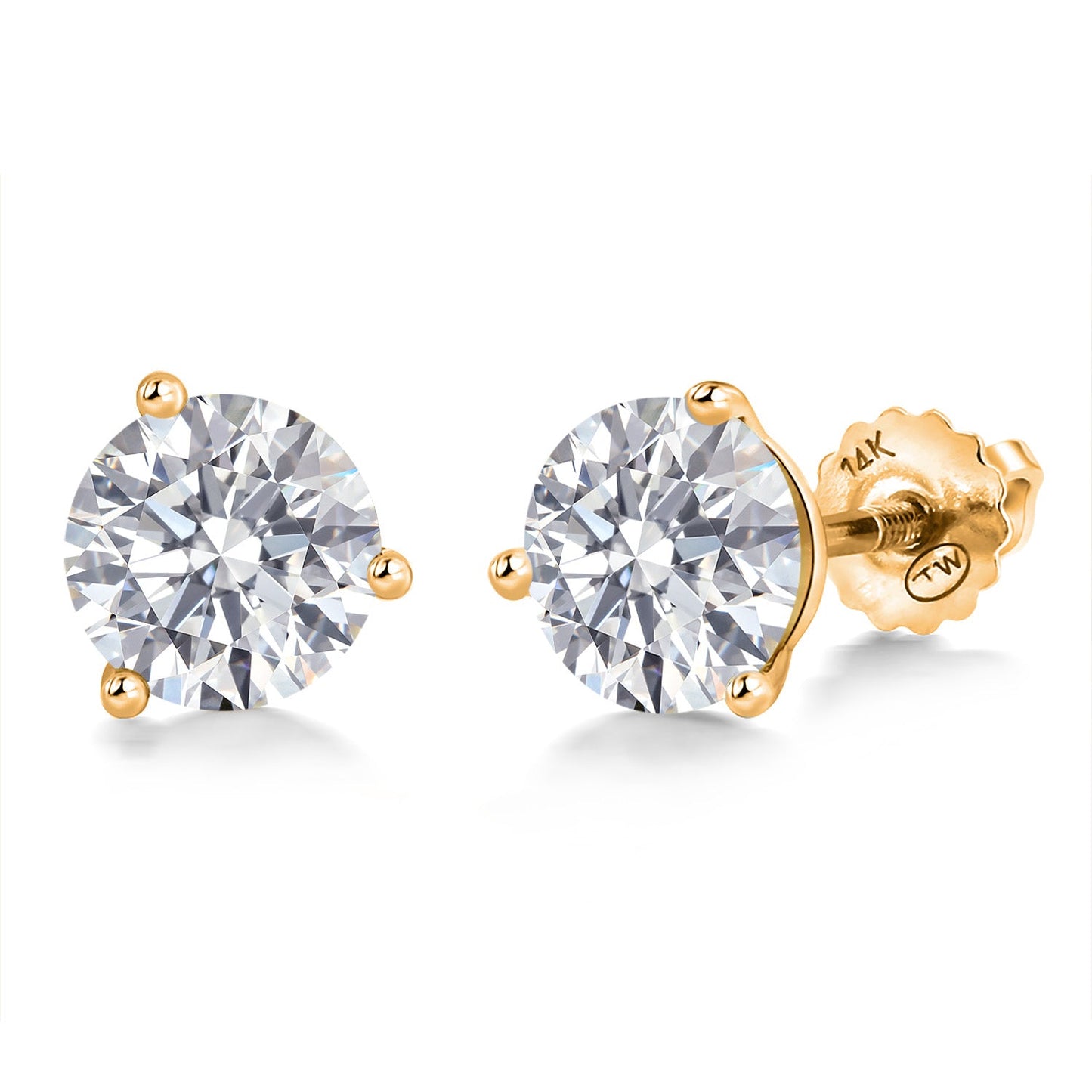 2 Cttw 14K Yellow Gold IGI Certified Lab Grown Diamond 3 Prong Martini Screw Back Stud Earrings For Women Men | Each 1 Ct Round 6.5MM | E-F Color | VS1-VS2 Clarity