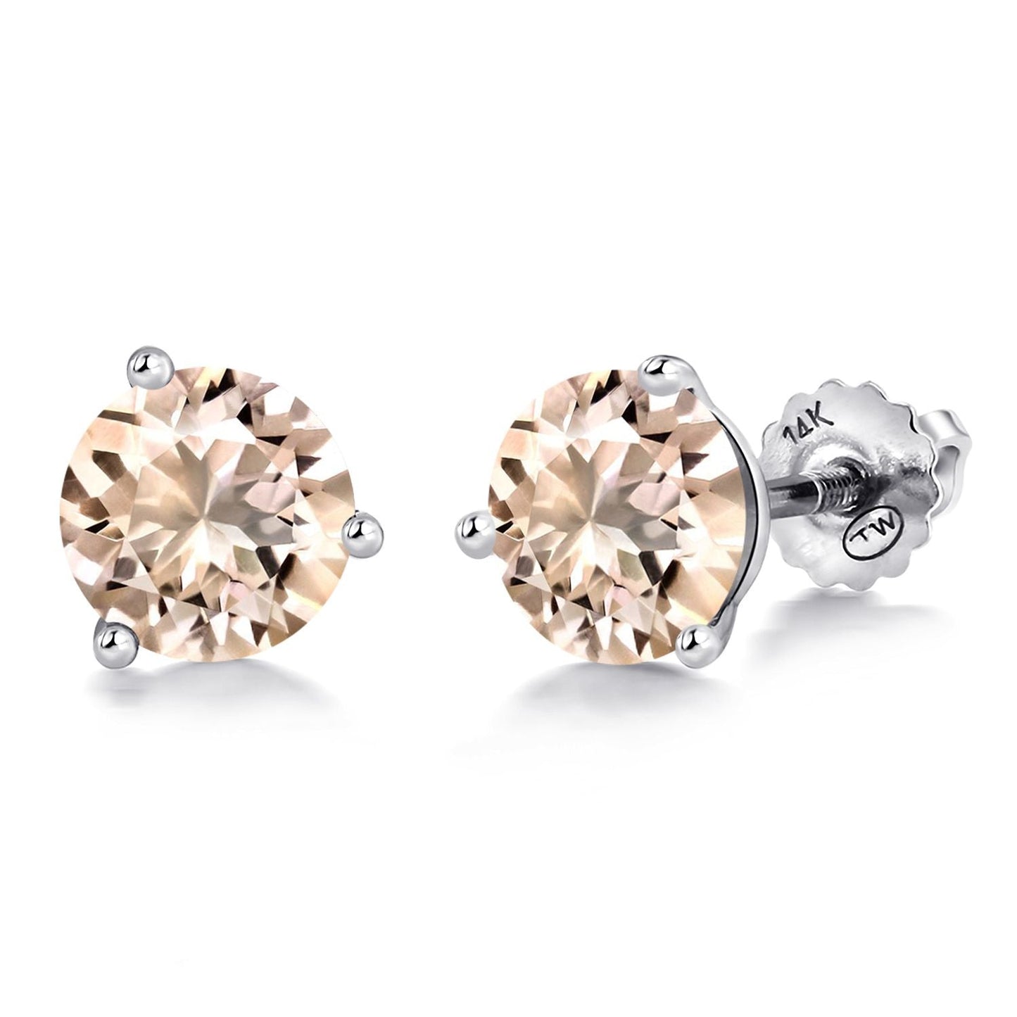 14K White Gold Martini Earrings | 3 Prong Screw Back Stud Earrings For Women Men | Round 6MM | Gemstone Birthstone | White Gold Earrings For Women Men