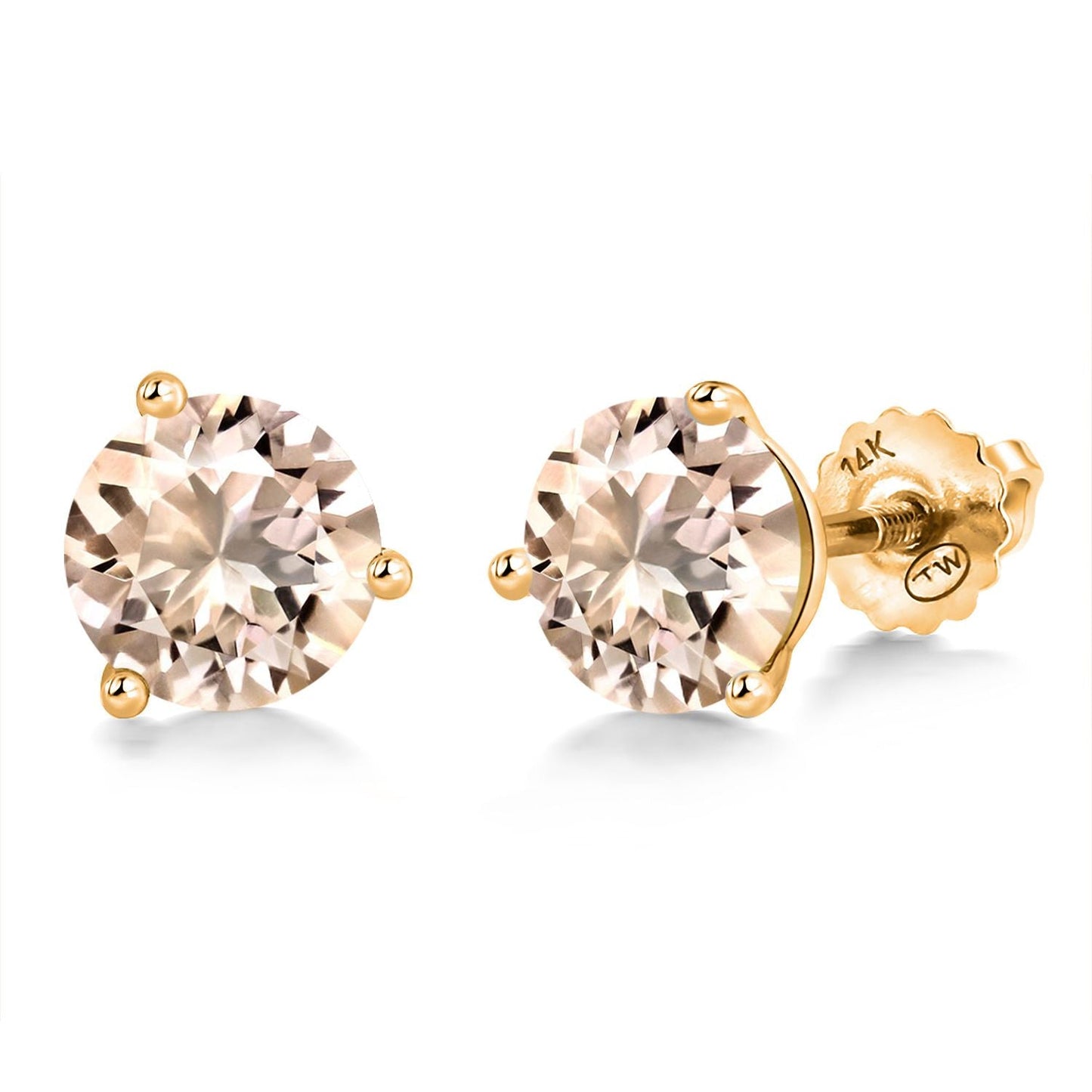 14K Yellow Gold Martini Earrings | 3 Prong Screw Back Stud Earrings For Women Men | Round 6MM | Gemstone Birthstone | Gold Earrings For Women Men