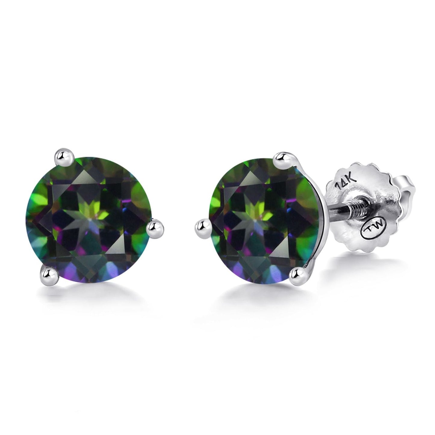 14K White Gold Martini Earrings | 3 Prong Screw Back Stud Earrings For Women Men | Round 6MM | Gemstone Birthstone | White Gold Earrings For Women Men