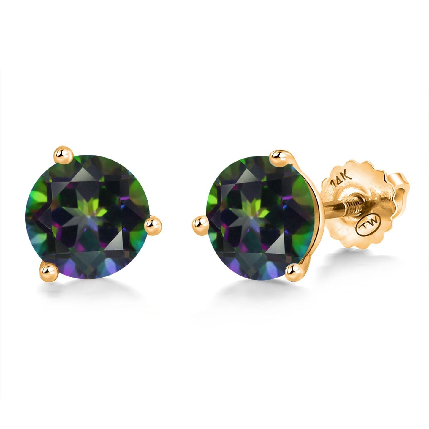 14K Yellow Gold Martini Earrings | 3 Prong Screw Back Stud Earrings For Women Men | Round 6MM | Gemstone Birthstone | Gold Earrings For Women Men