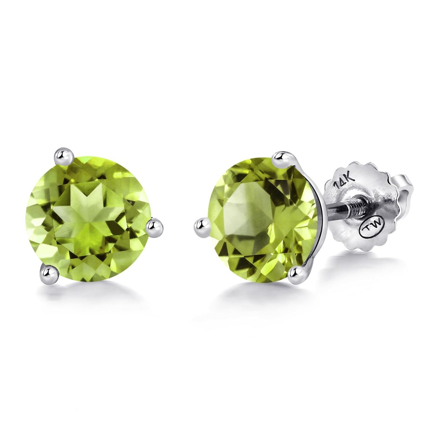 14K White Gold Martini Earrings | 3 Prong Screw Back Stud Earrings For Women Men | Round 6MM | Gemstone Birthstone | White Gold Earrings For Women Men