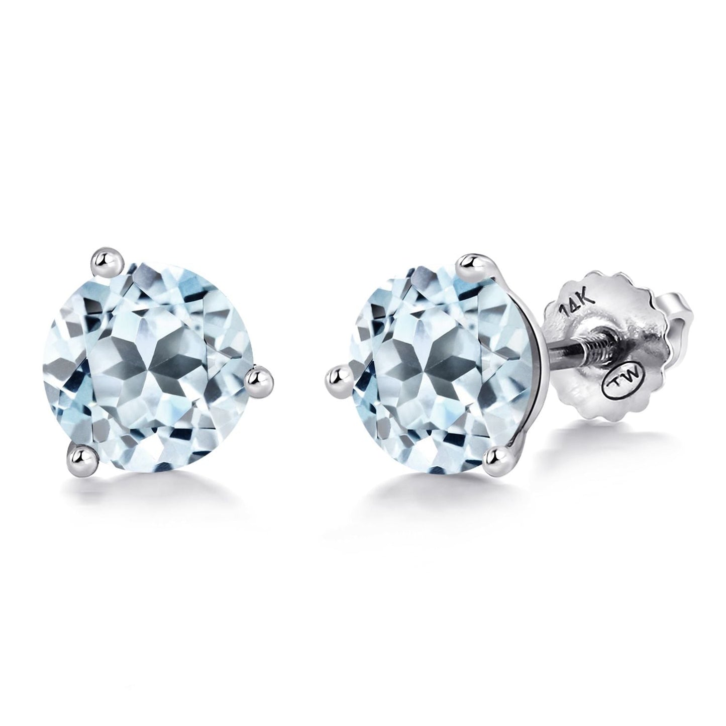 14K White Gold Martini Earrings | 3 Prong Screw Back Stud Earrings For Women Men | Round 6MM | Gemstone Birthstone | White Gold Earrings For Women Men