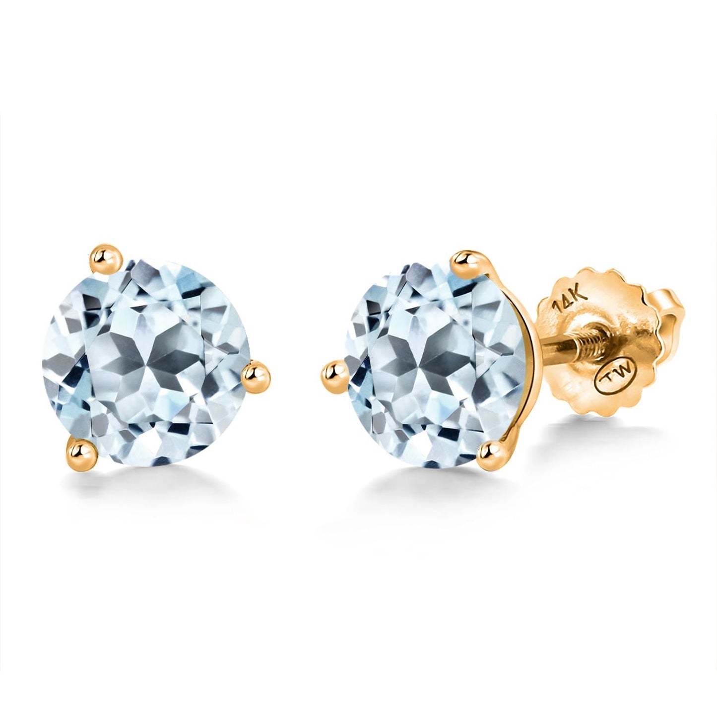 14K Yellow Gold Martini Earrings | 3 Prong Screw Back Stud Earrings For Women Men | Round 6MM | Gemstone Birthstone | Gold Earrings For Women Men