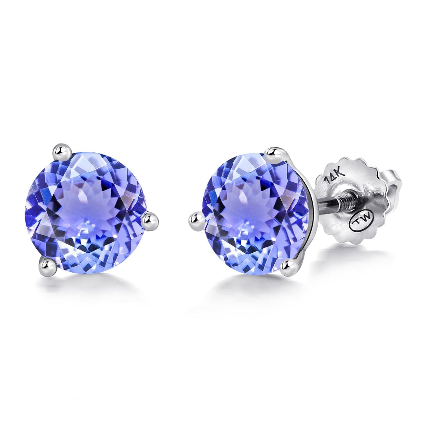 14K White Gold Martini Earrings | 3 Prong Screw Back Stud Earrings For Women Men | Round 6MM | Gemstone Birthstone | White Gold Earrings For Women Men