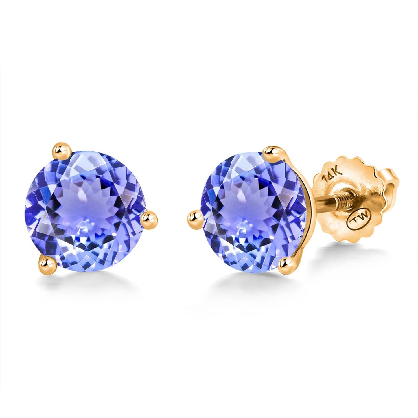 14K Yellow Gold Martini Earrings | 3 Prong Screw Back Stud Earrings For Women Men | Round 6MM | Gemstone Birthstone | Gold Earrings For Women Men