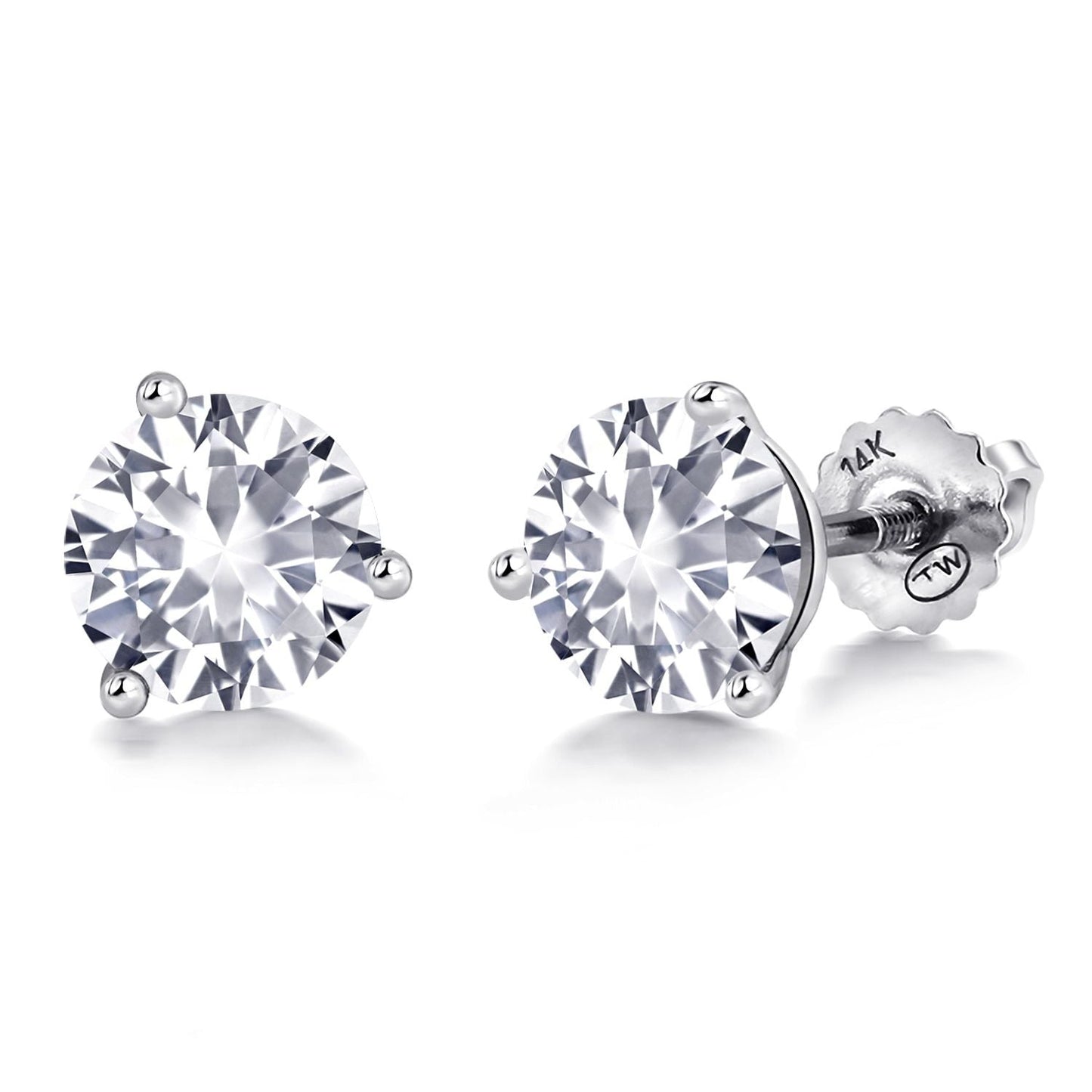 14K White Gold Martini Earrings | 3 Prong Screw Back Stud Earrings For Women Men | Round 6MM | Gemstone Birthstone | White Gold Earrings For Women Men