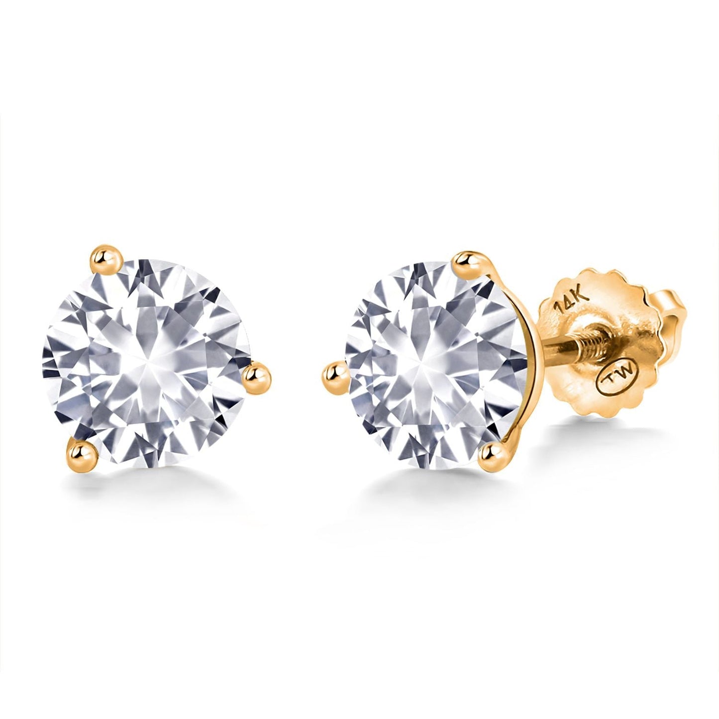 14K Yellow Gold Martini Earrings | 3 Prong Screw Back Stud Earrings For Women Men | Round 6MM | Gemstone Birthstone | Gold Earrings For Women Men