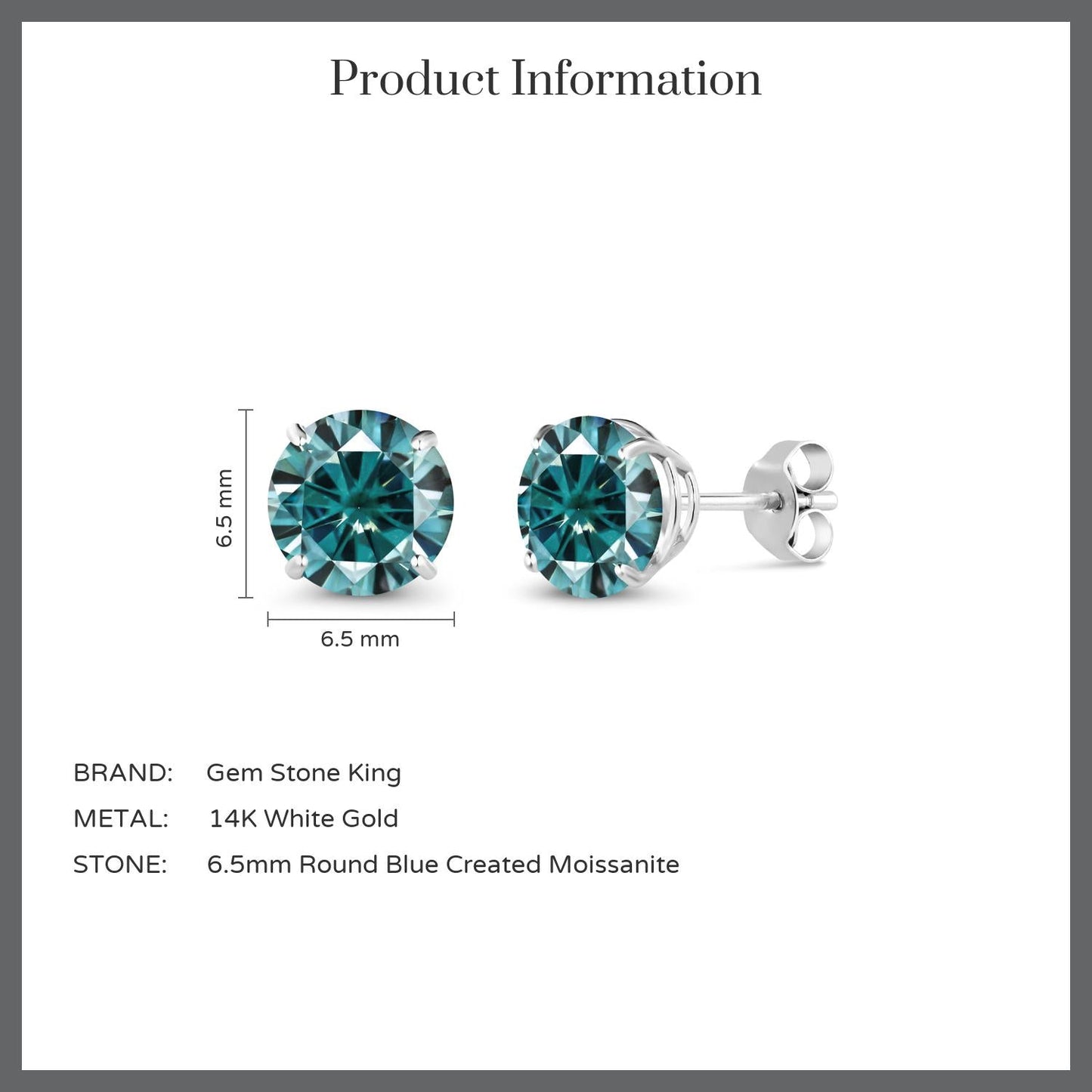 Solid 14K Gold Round Gemstone Birthstone Stud Earrings | Round 6.5MM | 4-Prong Setting Gold Earrings For Women Men