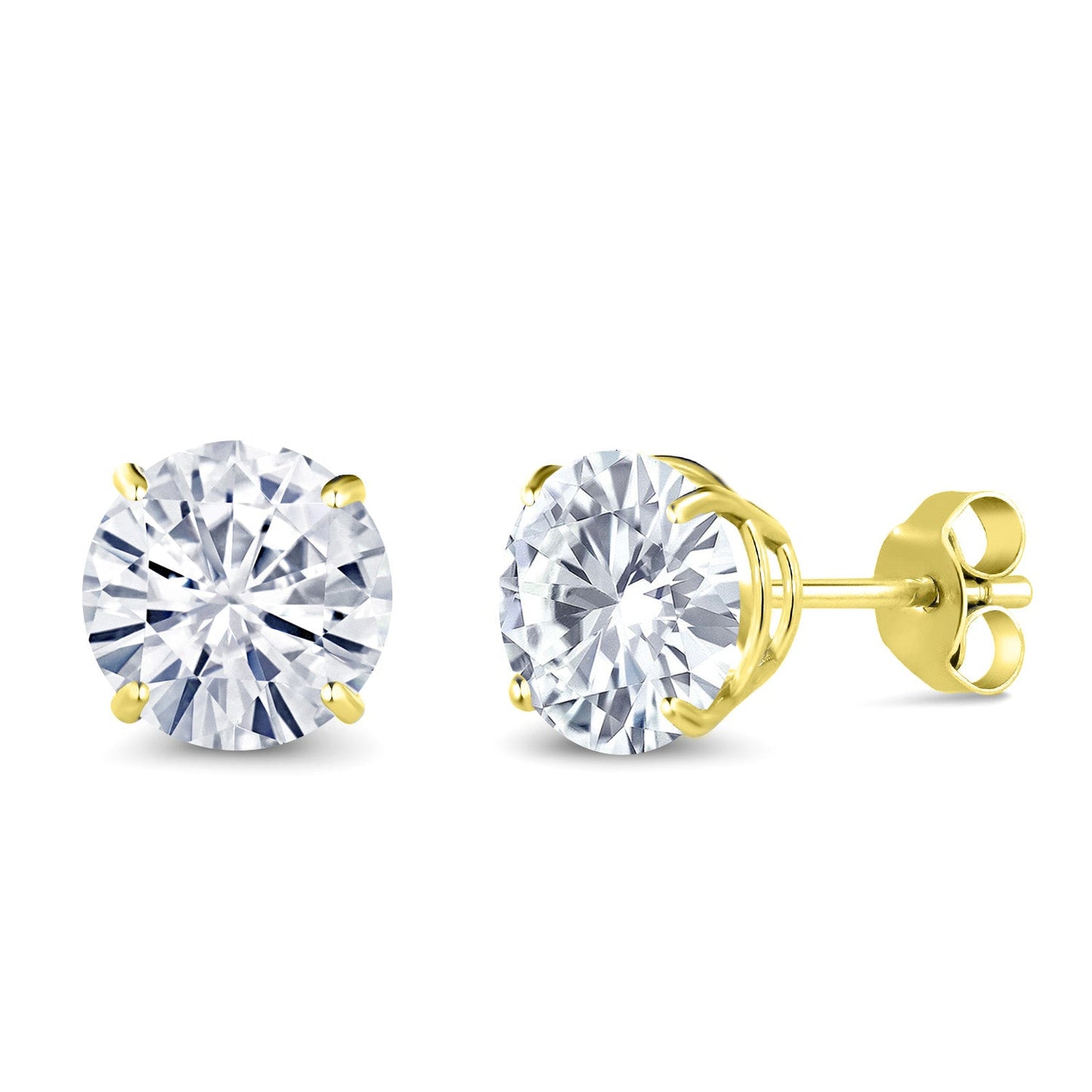 Solid 14K Gold Round Gemstone Birthstone Stud Earrings | Round 6.5MM | 4-Prong Setting Gold Earrings For Women Men