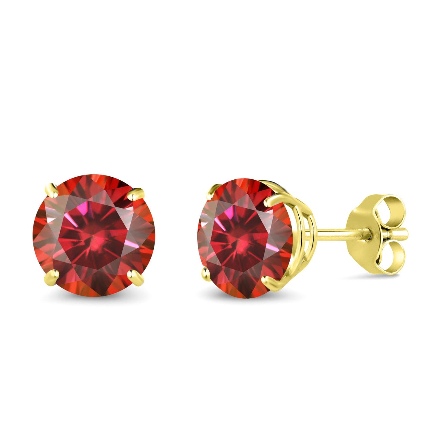 Solid 14K Gold Round Gemstone Birthstone Stud Earrings | Round 6.5MM | 4-Prong Setting Gold Earrings For Women Men