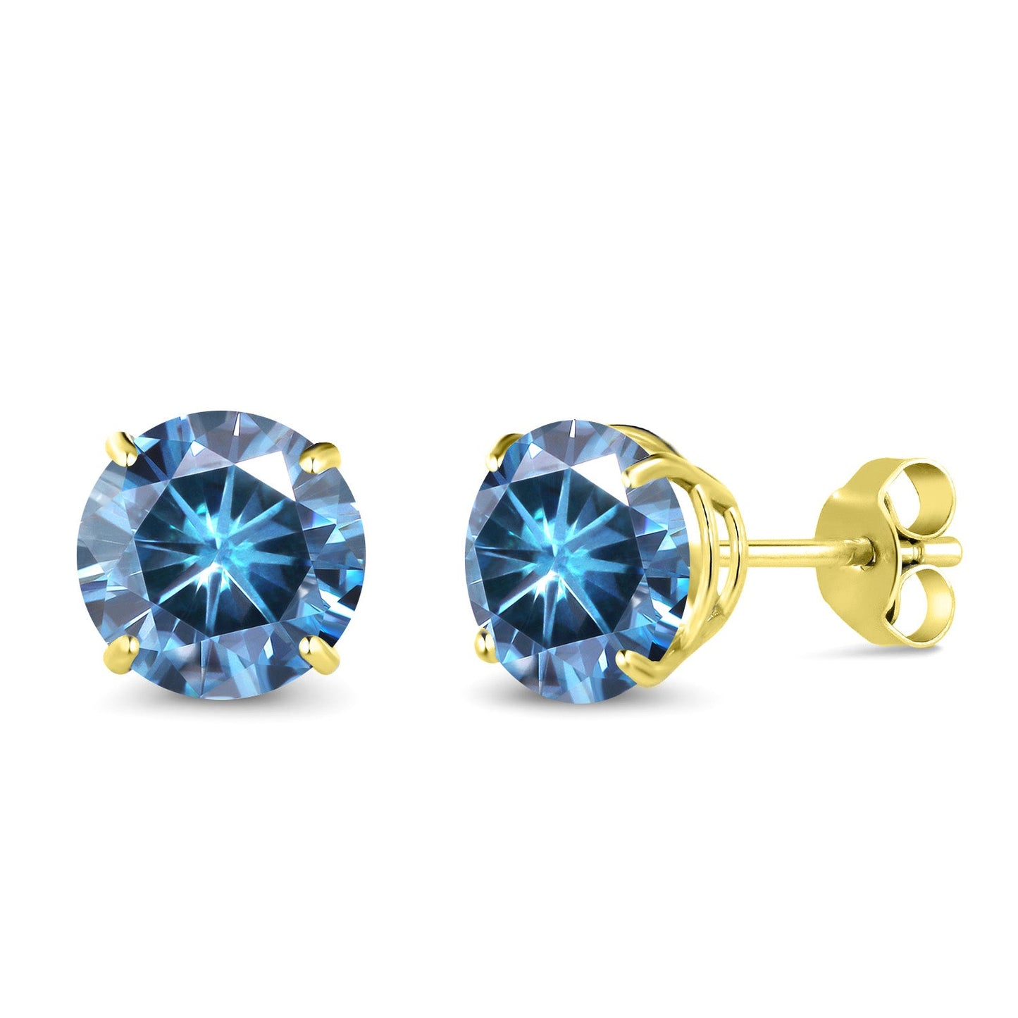 Solid 14K Gold Round Gemstone Birthstone Stud Earrings | Round 6.5MM | 4-Prong Setting Gold Earrings For Women Men