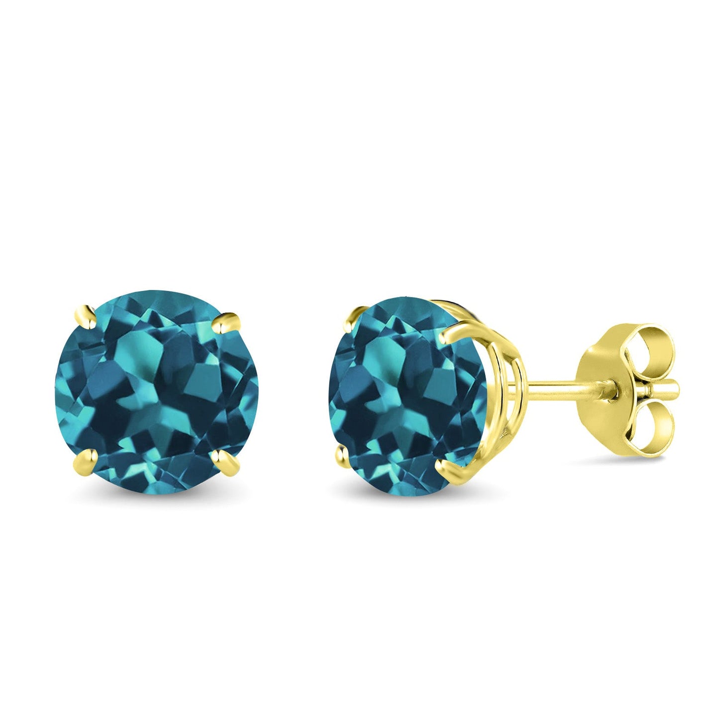 Solid 14K Gold Round Gemstone Birthstone Stud Earrings | Round 6.5MM | 4-Prong Setting Gold Earrings For Women Men