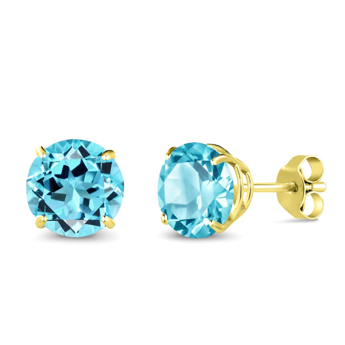Solid 14K Gold Round Gemstone Birthstone Stud Earrings | Round 6.5MM | 4-Prong Setting Gold Earrings For Women Men