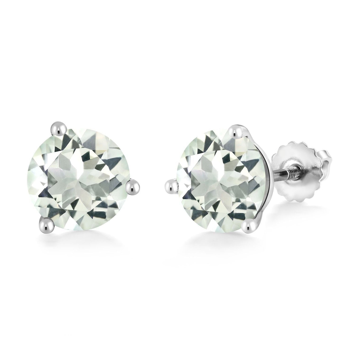 14K White Gold Gemstone Birthstone Earrings | Martini Screw Back Stud Earrings | Round 8MM | White Gold Earrings For Women Men
