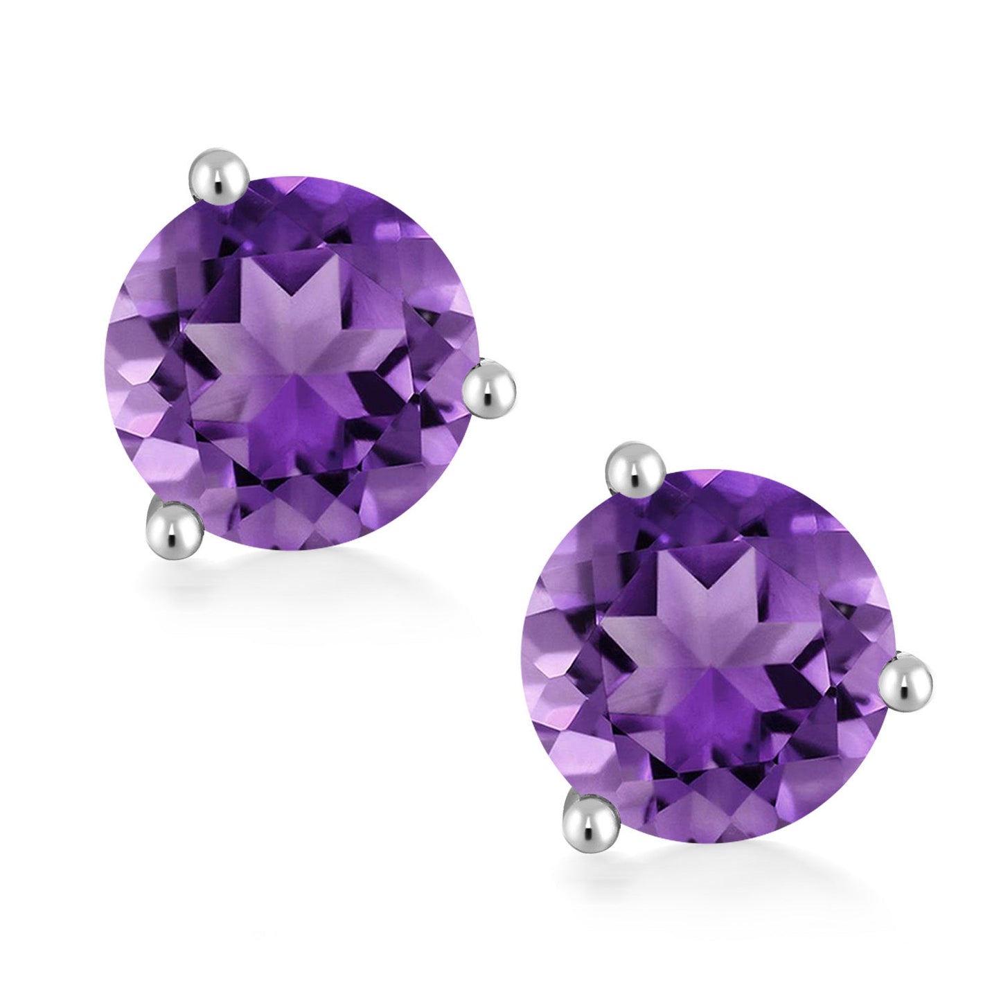 14K White Gold Gemstone Birthstone Earrings | Martini Screw Back Stud Earrings | Round 8MM | White Gold Earrings For Women Men