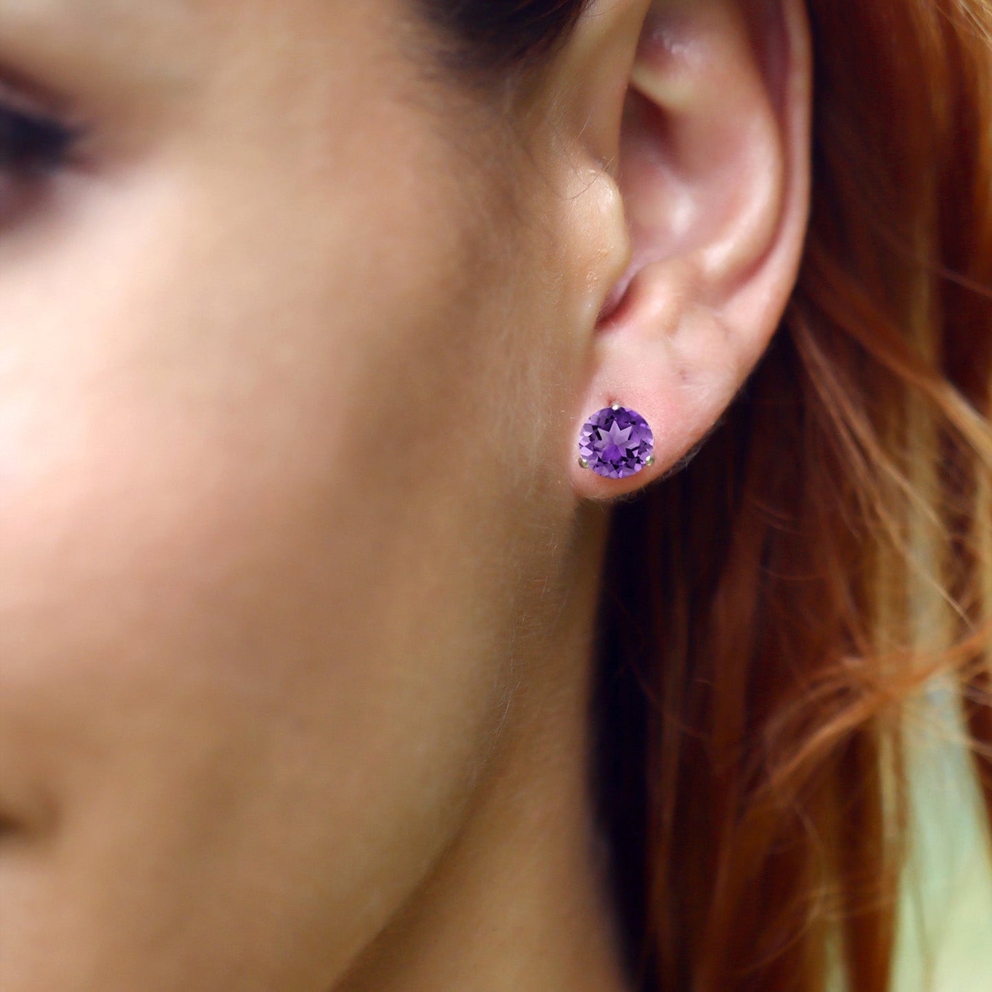 14K White Gold Gemstone Birthstone Earrings | Martini Screw Back Stud Earrings | Round 8MM | White Gold Earrings For Women Men