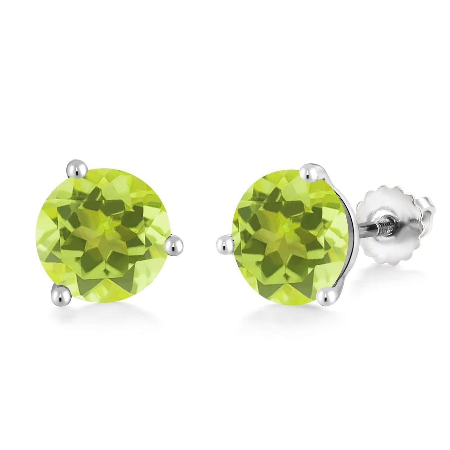 14K White Gold Gemstone Birthstone Earrings | Martini Screw Back Stud Earrings | Round 8MM | White Gold Earrings For Women Men