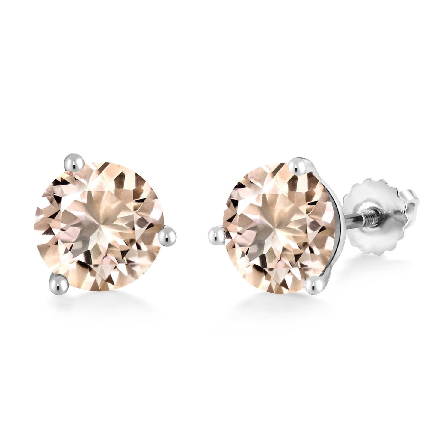 14K White Gold Gemstone Birthstone Earrings | Martini Screw Back Stud Earrings | Round 8MM | White Gold Earrings For Women Men