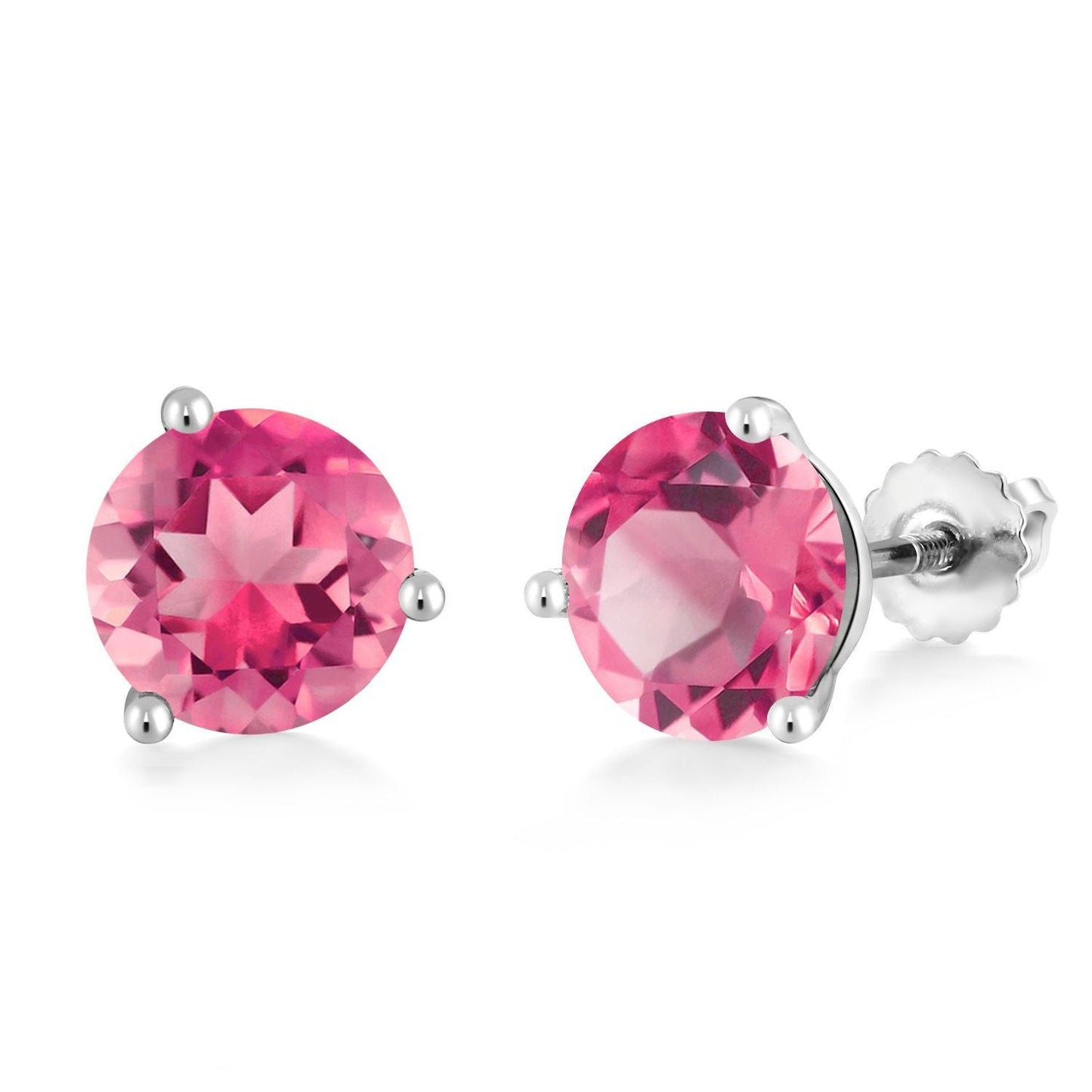 14K White Gold Gemstone Birthstone Earrings | Martini Screw Back Stud Earrings | Round 8MM | White Gold Earrings For Women Men