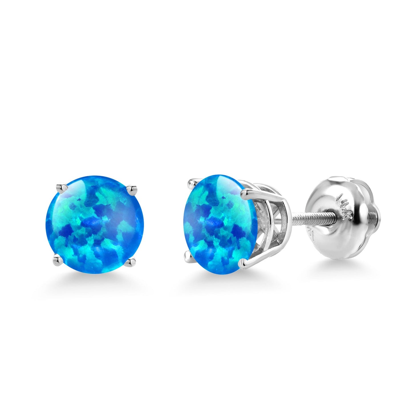 14K White Gold 6MM Round Gemstone Birthstone Screw Back Stud Earrings | White Gold Stud Earrings For Women Men