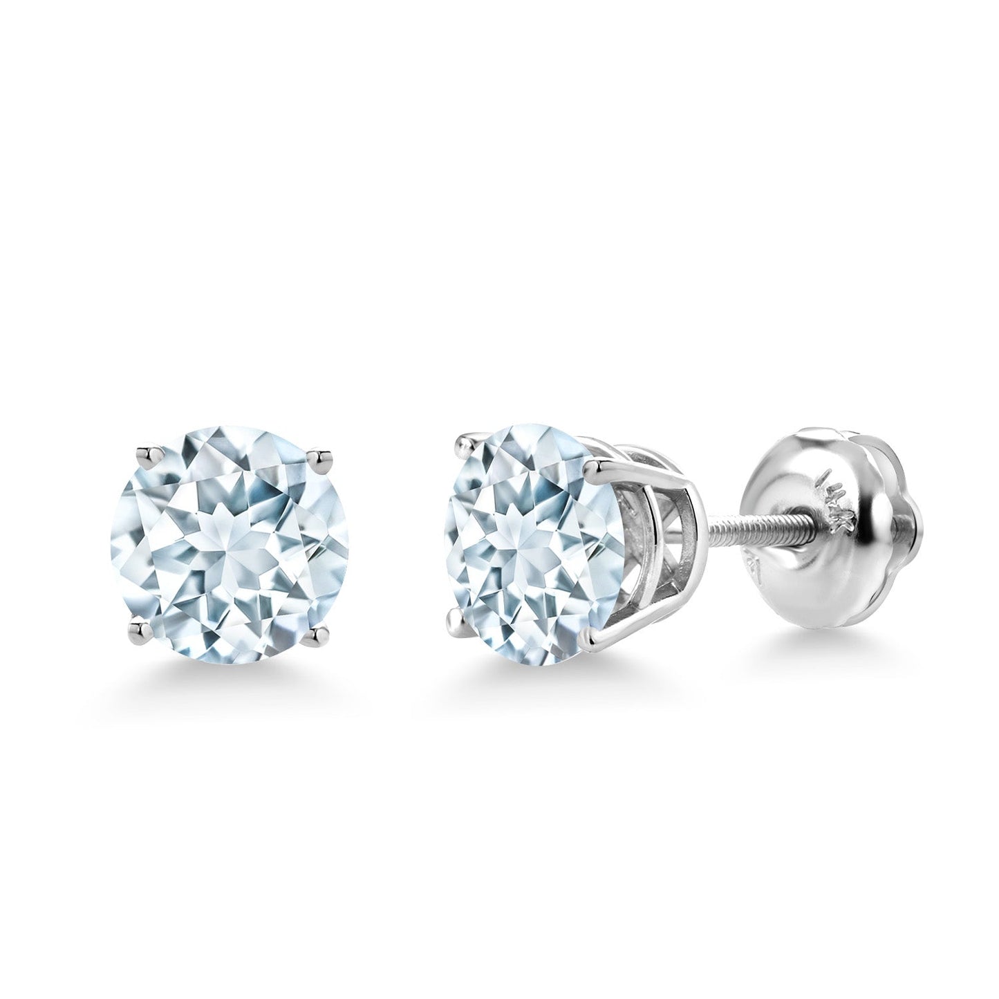 14K White Gold 6MM Round Gemstone Birthstone Screw Back Stud Earrings | White Gold Stud Earrings For Women Men