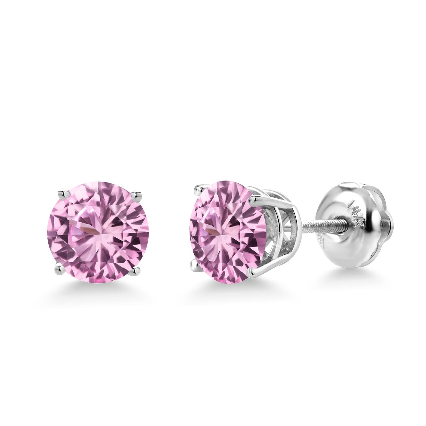 14K White Gold 6MM Round Gemstone Birthstone Screw Back Stud Earrings | White Gold Stud Earrings For Women Men