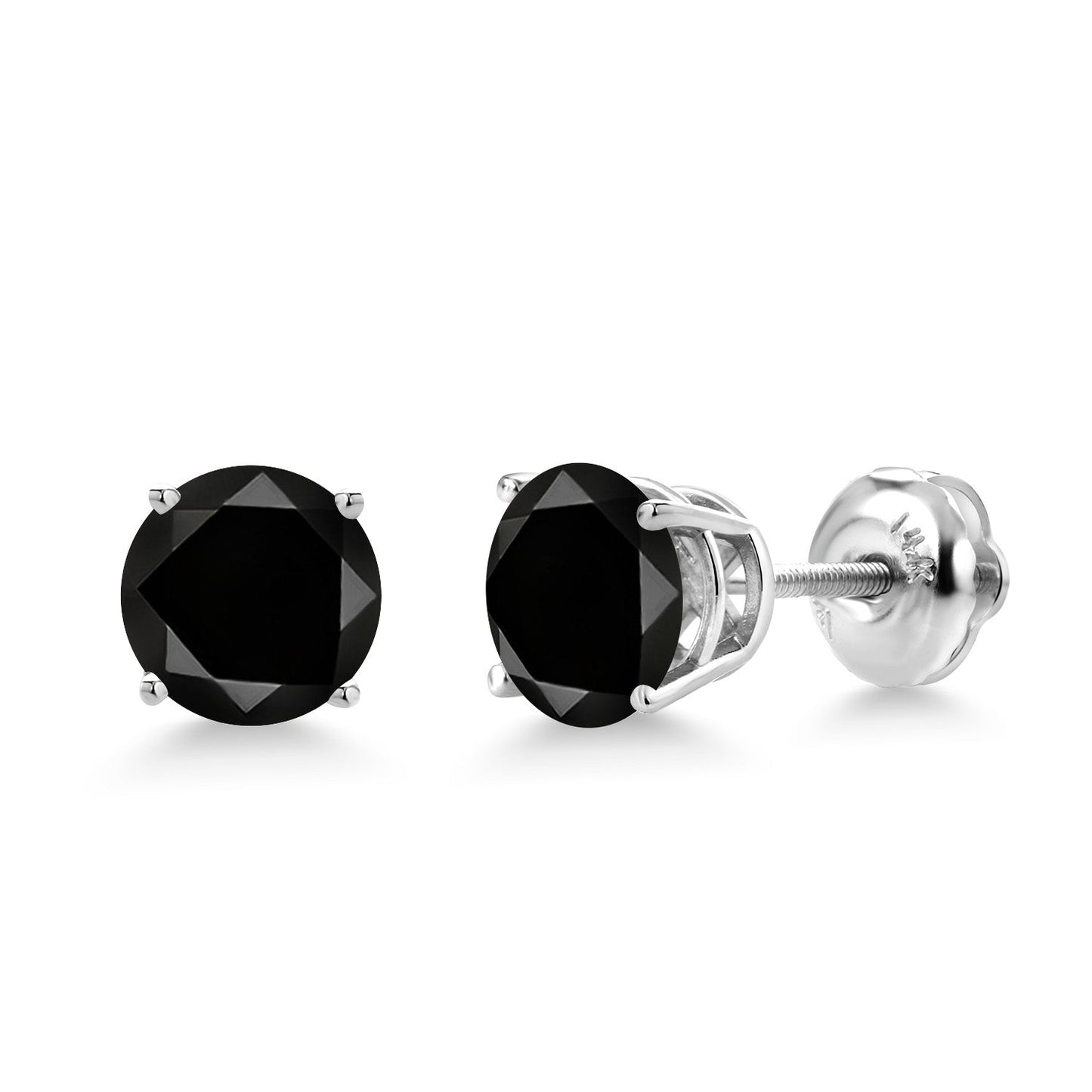 14K White Gold 6MM Round Gemstone Birthstone Screw Back Stud Earrings | White Gold Stud Earrings For Women Men