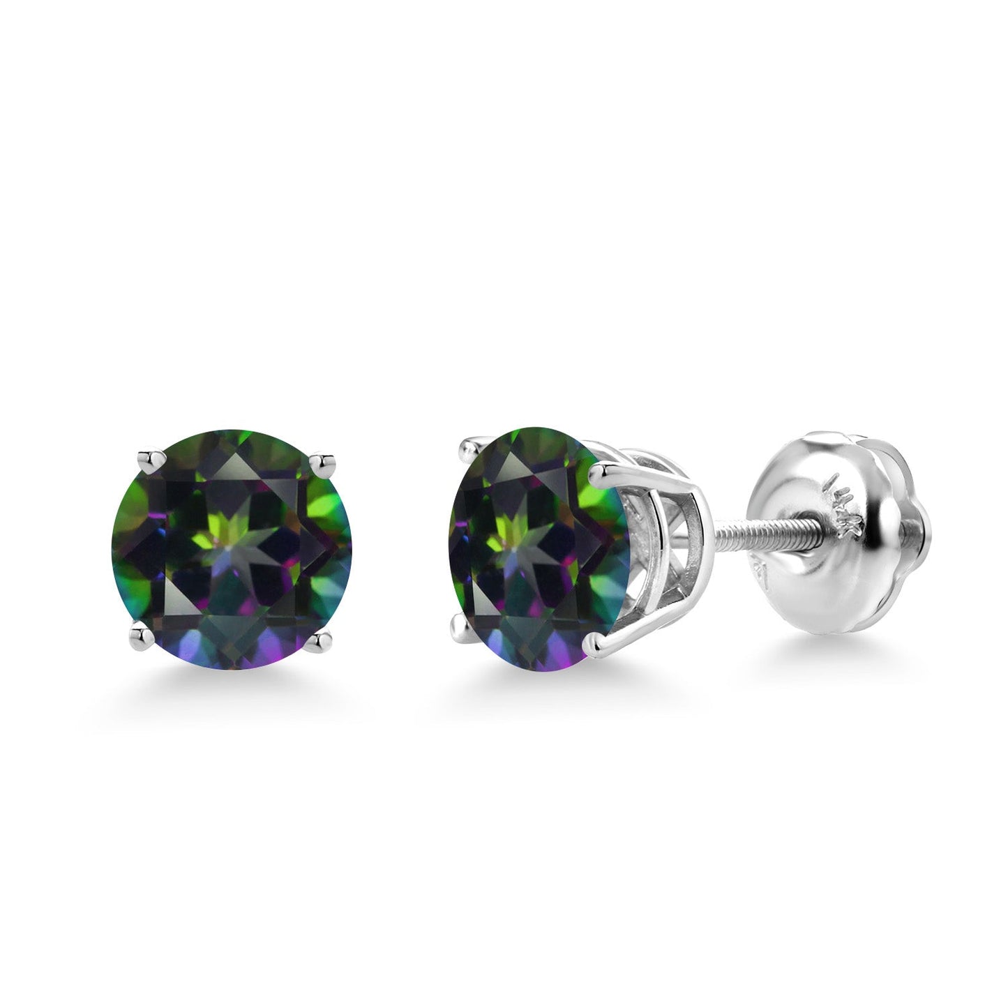 14K White Gold 6MM Round Gemstone Birthstone Screw Back Stud Earrings | White Gold Stud Earrings For Women Men