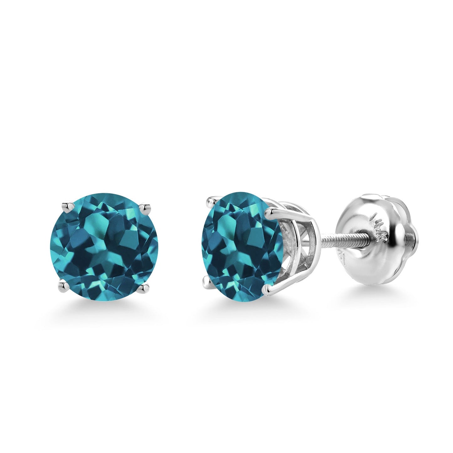 14K White Gold 6MM Round Gemstone Birthstone Screw Back Stud Earrings | White Gold Stud Earrings For Women Men