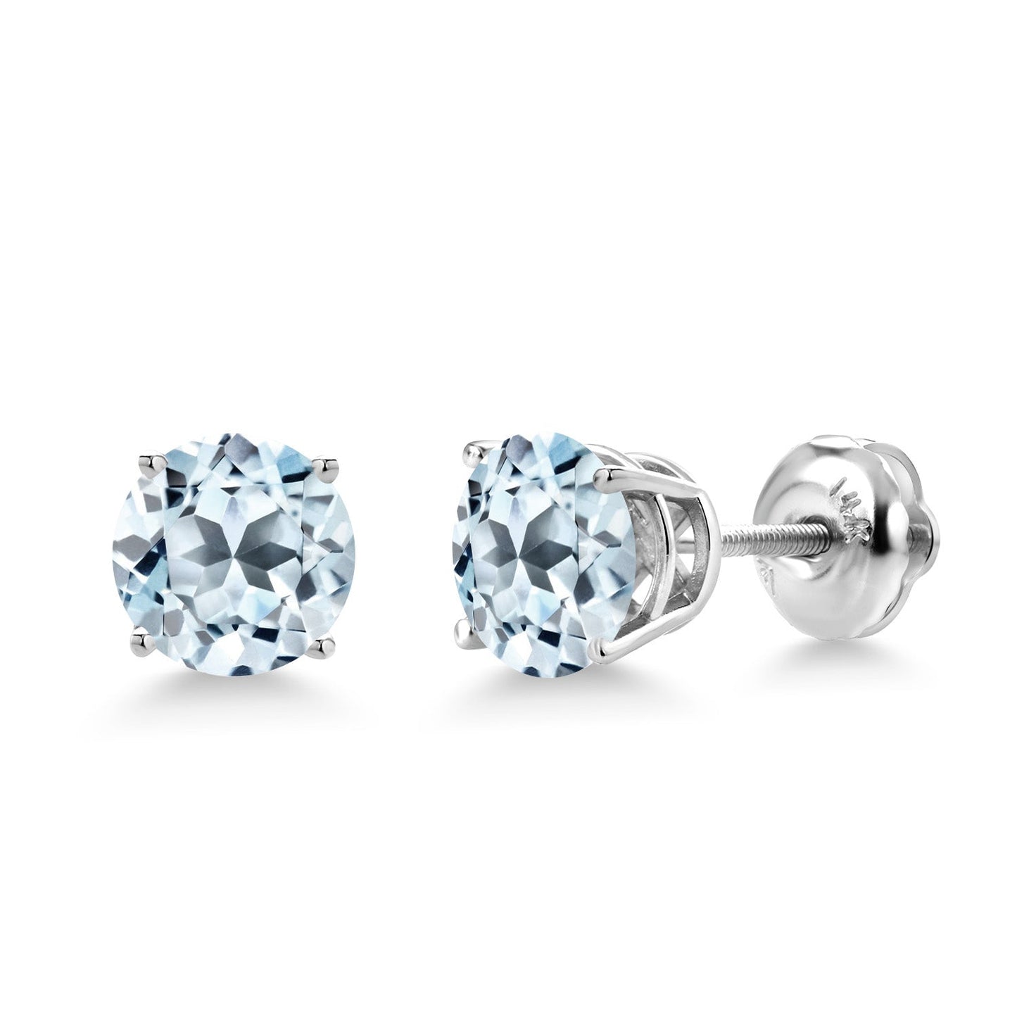14K White Gold 6MM Round Gemstone Birthstone Screw Back Stud Earrings | White Gold Stud Earrings For Women Men
